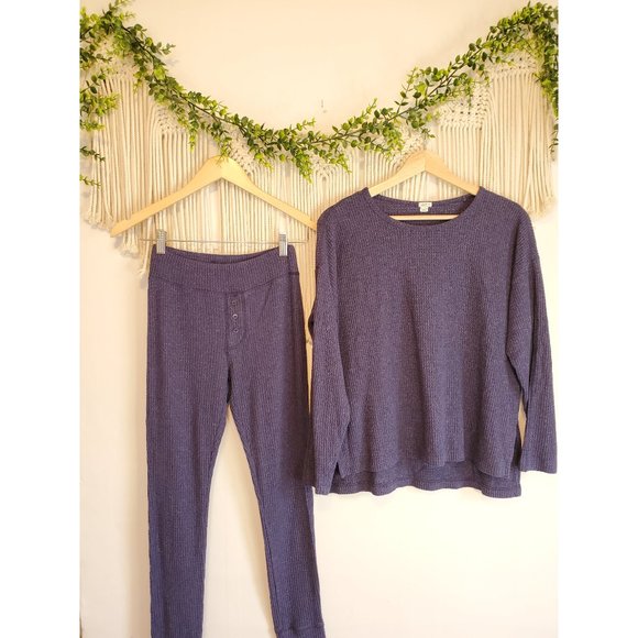 Aerie Navy Waffle Knit 2 Piece Loungewear Set, Size Small - Picture 2 of 8